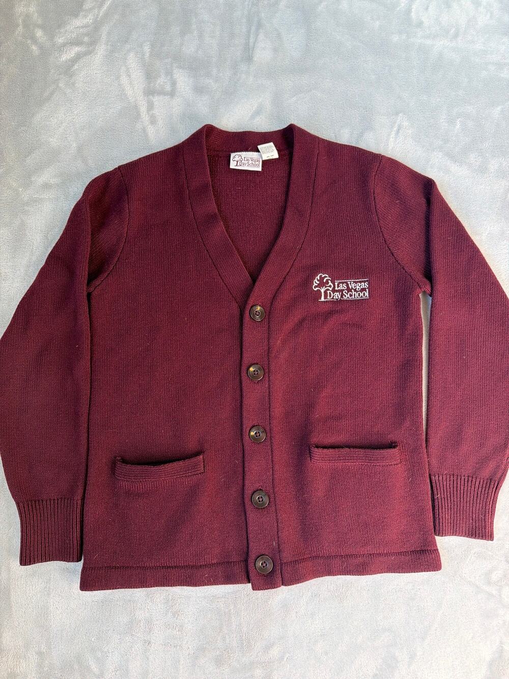 Las Vegas Day School Uniform Cardigan Sweater Burgundy Youth Medium YM LVDS